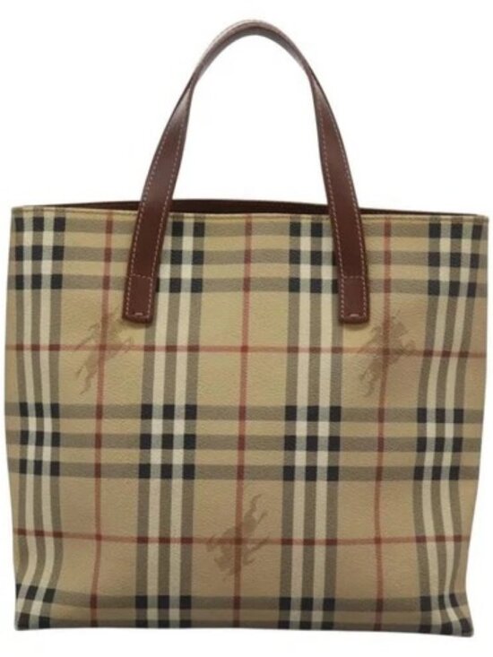 BURBERRY Nova Check Hand Bag PVC Beige Brown gold Auth BD438 - Picture 12 of 15